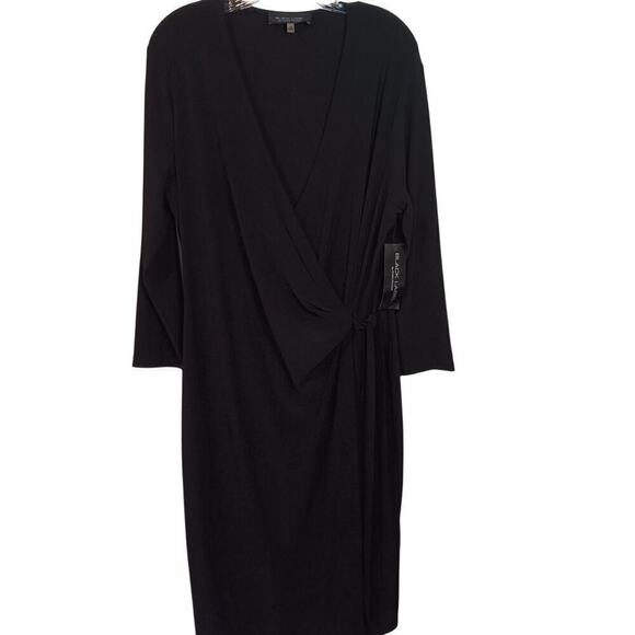 NWT Black Label by Evan-Picone Black Faux Wrap V-Neck 3/4 Sleeve Dress Size 16 - Picture 1 of 5